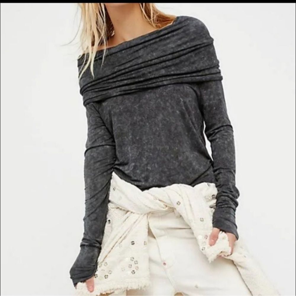 We the Free Free People Black Cosmo Tie Dye Cowl Neck Top XS